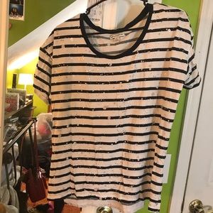 Striped American Eagle Tee with Paint Splatter